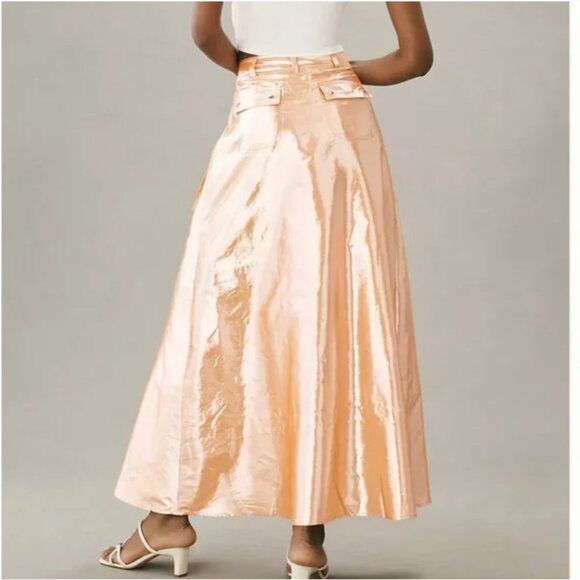 ⭐️ Let Me Be Metallic Cargo Grunge Trendy Chic Glam Model Y2K Rock Maxi Skirt - Picture 6 of 6